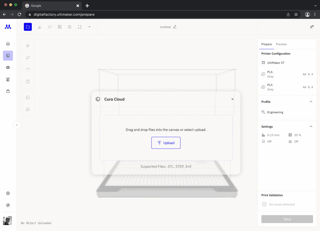 Cura Cloud UI animated walkthrough