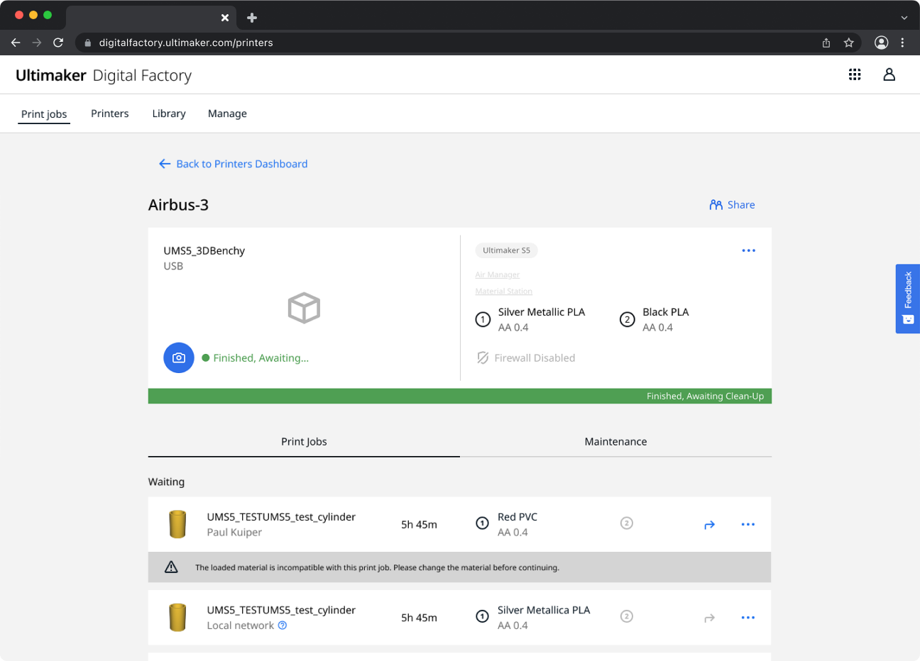 Digital Factory legacy printer detail page